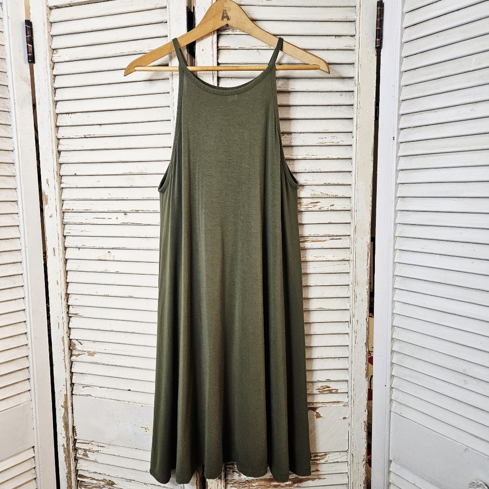 Old Navy Spaghetti Strap Soft Rayon Jersey A-Line Dress Olive Green Small